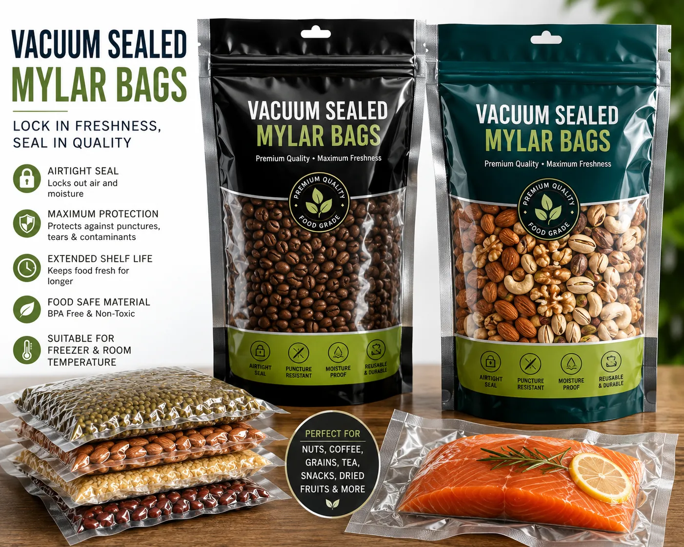 Vacuum Sealed Mylar Bags for Long-Term Food Storage